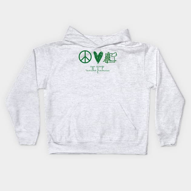 Peace, Love, Camp Kids Hoodie by Camp Rancho Merch